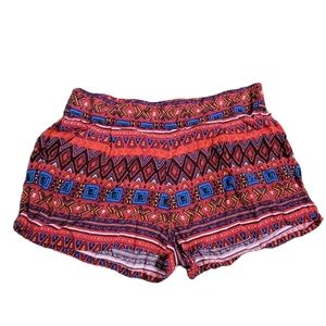 LA hearts medium fun boho aztec like summer short print red blue multi color